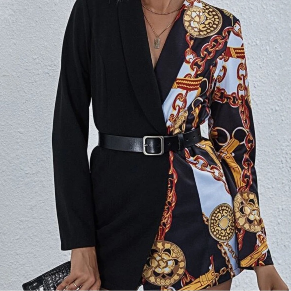 Black and Gold Chain Print Blazer